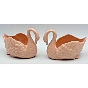 2 Lenox Pink Porcelain Swan Trinket Ring Dish 4.5" x 3" Vintage 1970's Set MCM